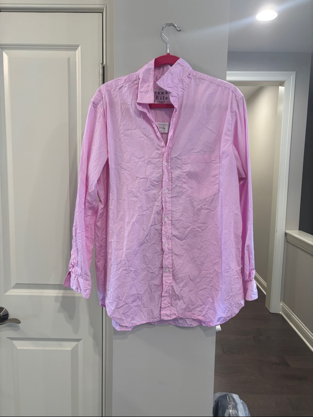 Frank & Eileen Light Pink Joedy Crinkle Button-Down Shirt Sz Large